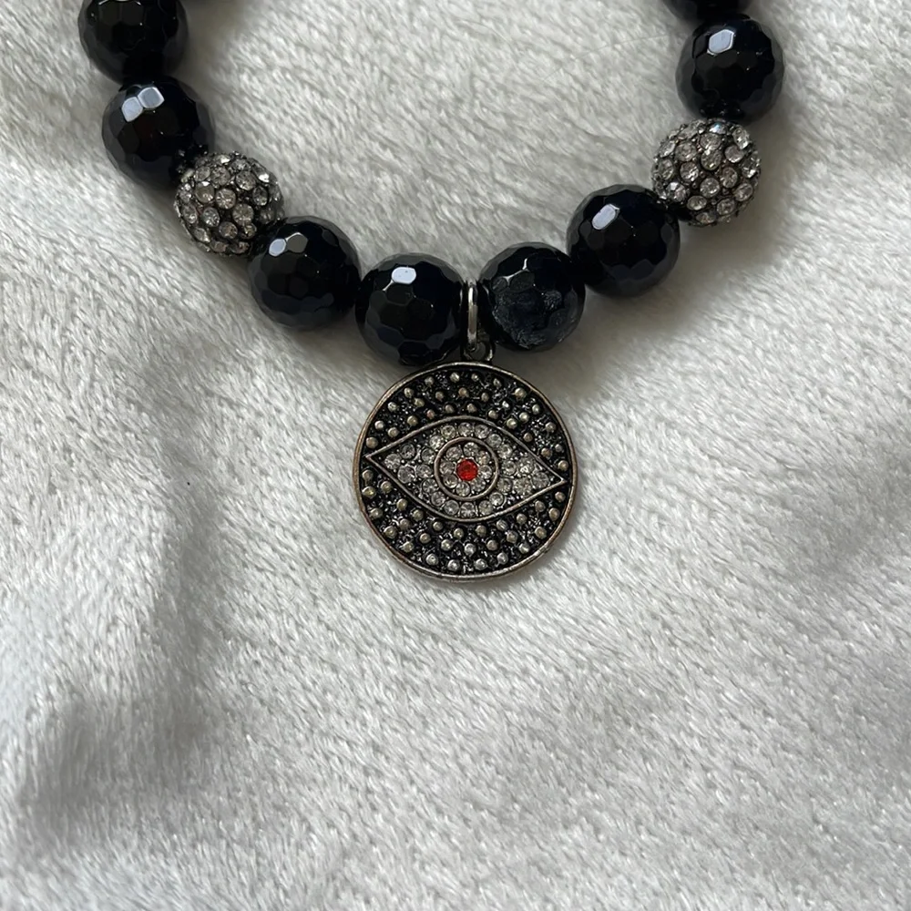 Evil Eye Black Beaded Crystal Stretch Bracelet